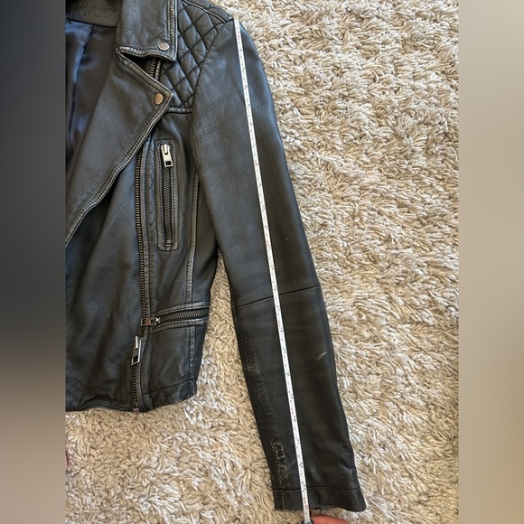 All Saints Cargo Distressed Leather Biker Jacket - Picture 9 of 11